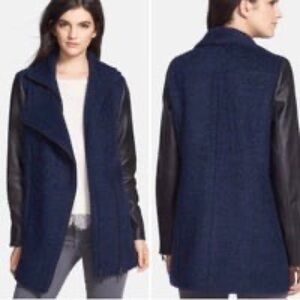 Truth & Pride Leather Sleeve Wool Coat Medium